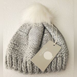 Blueberry Hill Baby Knit Infant Beanie Pompom Gray Metallic NEW Tags